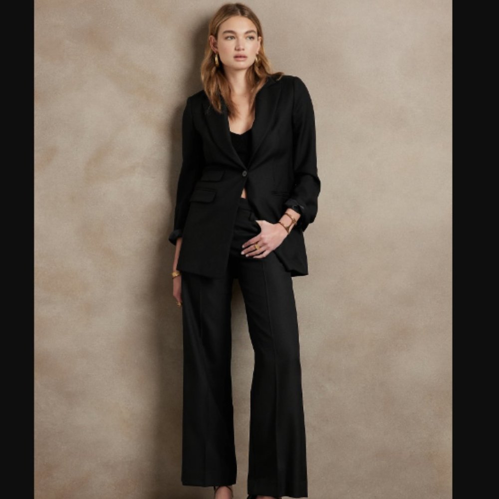 NWT! Banana Republic Women's Black Lido Wide Leg Wool Pants - 14 Long / Tall